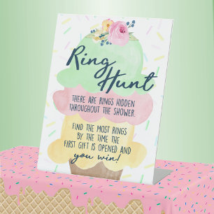 Ring Hunt Ice Cream Bridal Shower Game Pedestal Sign