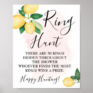 Ring Hunt Lemons Pink Bridal Shower Game sign