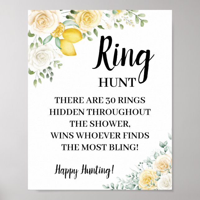 Ring Hunt Lemons & Roses Bridal Shower Game Sign (Front)