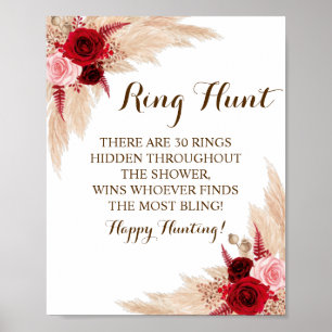Ring Hunt Pampas Grass Bridal Shower Game Sign