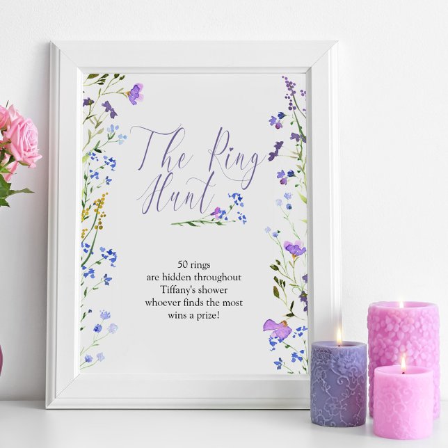 Ring Hunt Purple Wildflower Bridal Shower Poster (Ring Hunt Sign from my Purple Wildflower Collection. Message me if you need me to create more items)
