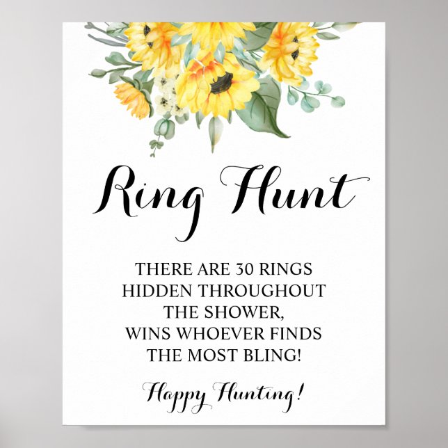 Ring Hunt Sunflowers Bridal Shower Game Sign (Front)