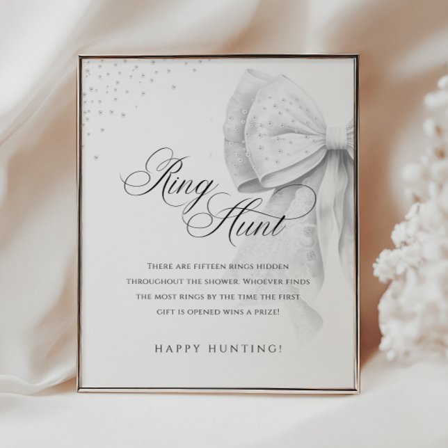 Ring Hunt White Bow Pearls Bridal Shower Game Sign (Creator Uploaded)