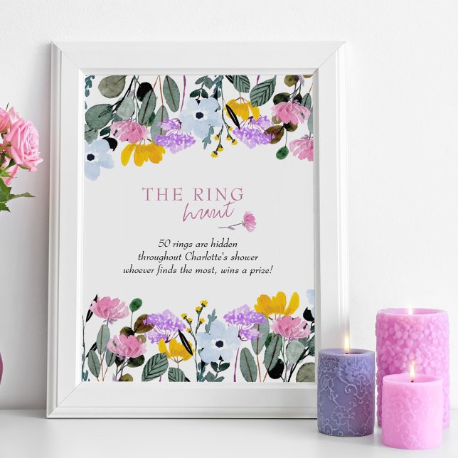 Ring Hunt Wildflower Lawn Bridal Shower Game Poster (Ring Hunt game sign from Wildflower Lawn Collection. Order printed or digital download.
)