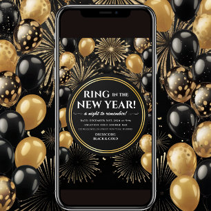 Ring In The New Year Black Gold Party Invitation
