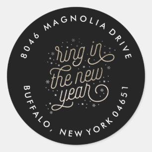 Ring in the New Year Party Faux Gold Foil Address Classic Round Sticker