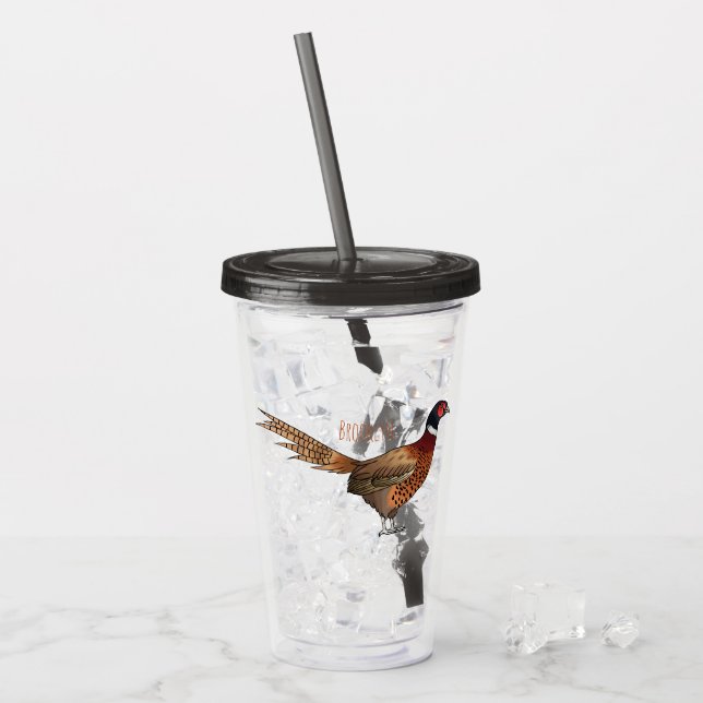 Ring-necked pheasant bird cartoon illustration acrylic tumbler (Front Ice)