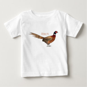 Ring-necked pheasant bird cartoon illustration  baby T-Shirt