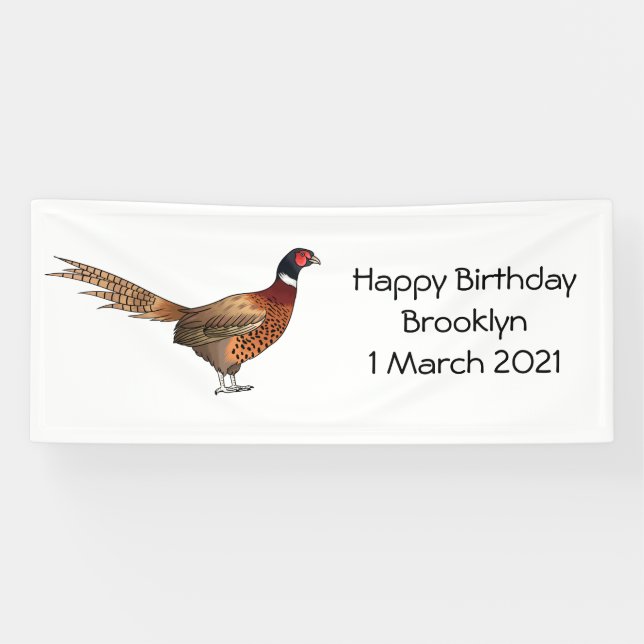 Ring-necked pheasant bird cartoon illustration  banner (Horizontal)