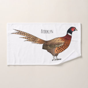 Ring-necked pheasant bird cartoon illustration  bath towel set