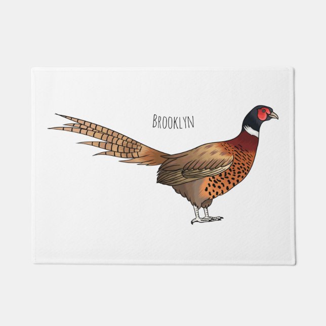 Ring-necked pheasant bird cartoon illustration  doormat (Front)
