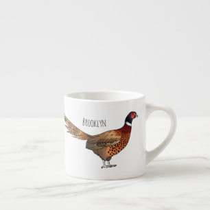 Ring-necked pheasant bird cartoon illustration espresso cup