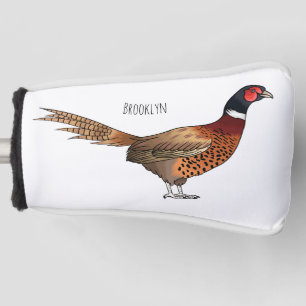 Ring-necked pheasant bird cartoon illustration  golf head cover