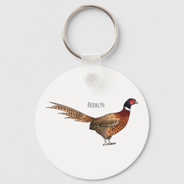 Ring-necked pheasant bird cartoon illustration key ring (Front)