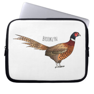 Ring-necked pheasant bird cartoon illustration laptop sleeve