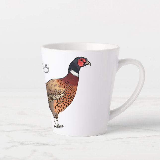 Ring-necked pheasant bird cartoon illustration latte mug (Right)