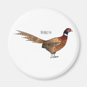 Ring-necked pheasant bird cartoon illustration magnet