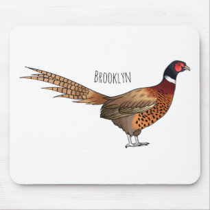 Ring-necked pheasant bird cartoon illustration mouse pad