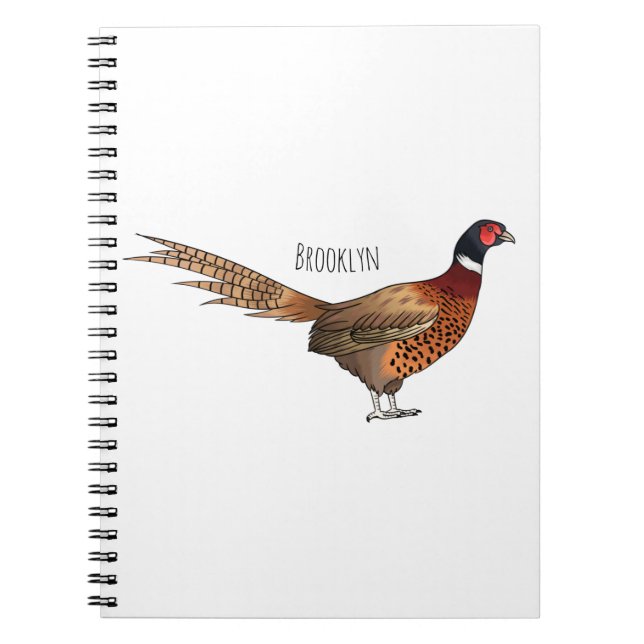 Ring-necked pheasant bird cartoon illustration  notebook (Front)