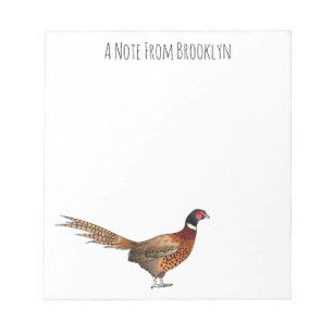 Ring-necked pheasant bird cartoon illustration  notepad