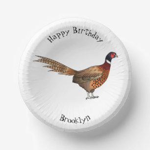 Ring-necked pheasant bird cartoon illustration paper plate