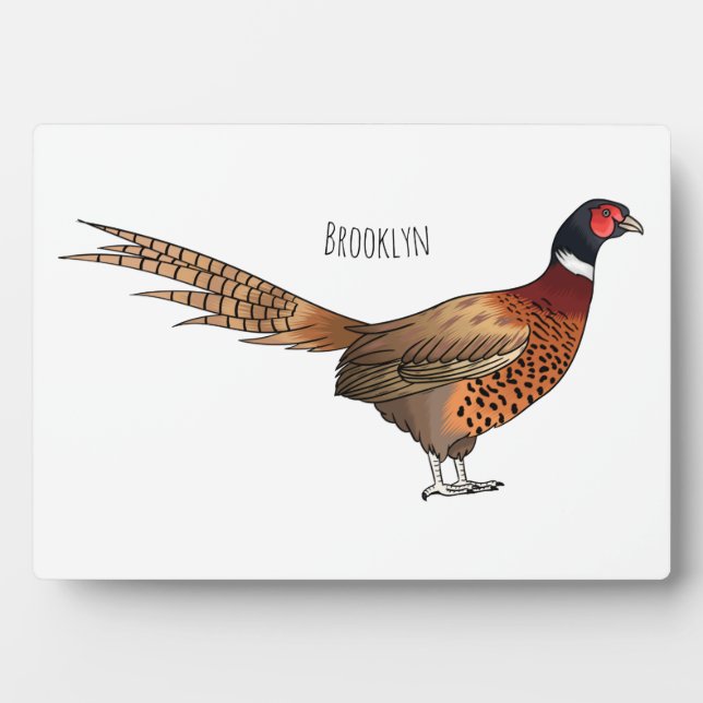 Ring-necked pheasant bird cartoon illustration  plaque (Front)