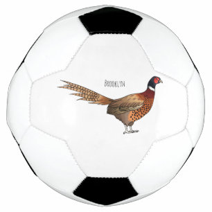Ring-necked pheasant bird cartoon illustration soccer ball