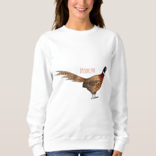 Ring-necked pheasant bird cartoon illustration  sweatshirt