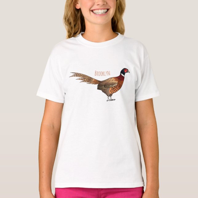 Ring-necked pheasant bird cartoon illustration T-Shirt (Front)