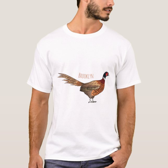 Ring-necked pheasant bird cartoon illustration  T-Shirt (Front)