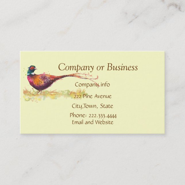 Ring-necked Pheasant Bird Wildlife Nature Custom Business Card (Front)