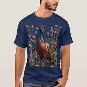 Ring-necked Pheasant Surrounded By American Pasque T-Shirt