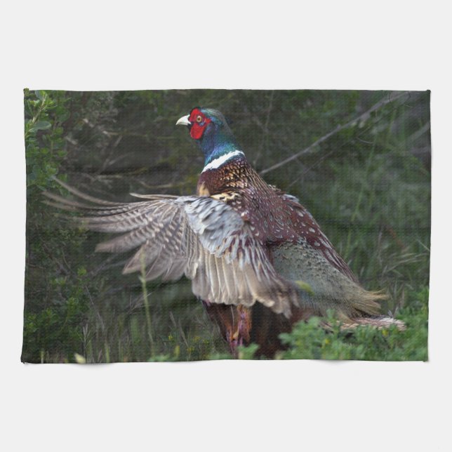 Ring Necked Pheasant Tea Towel (Horizontal)