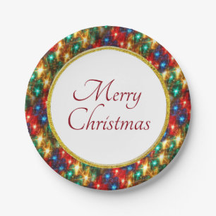 Ring of Cheerful Christmas Lights Paper Plate