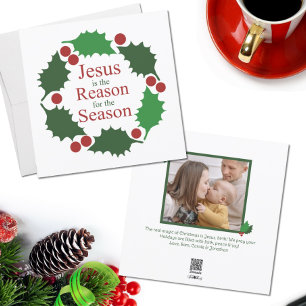 Ring of Holly Jesus Reason For Season Photo Holiday Card