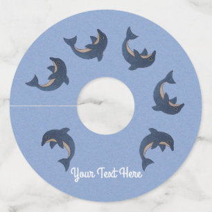 Ring of Jumping Sparkle Like Blue White dolphins Wine Glass Tag