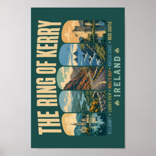 Ring of Kerry Ireland Landmarks Illustration Retro Poster