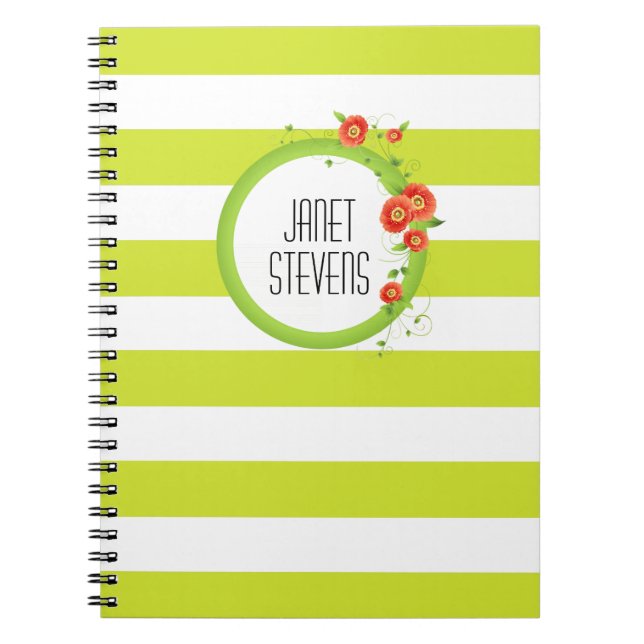 Ring of Poppies Personalised Striped Spiral Notebook (Front)