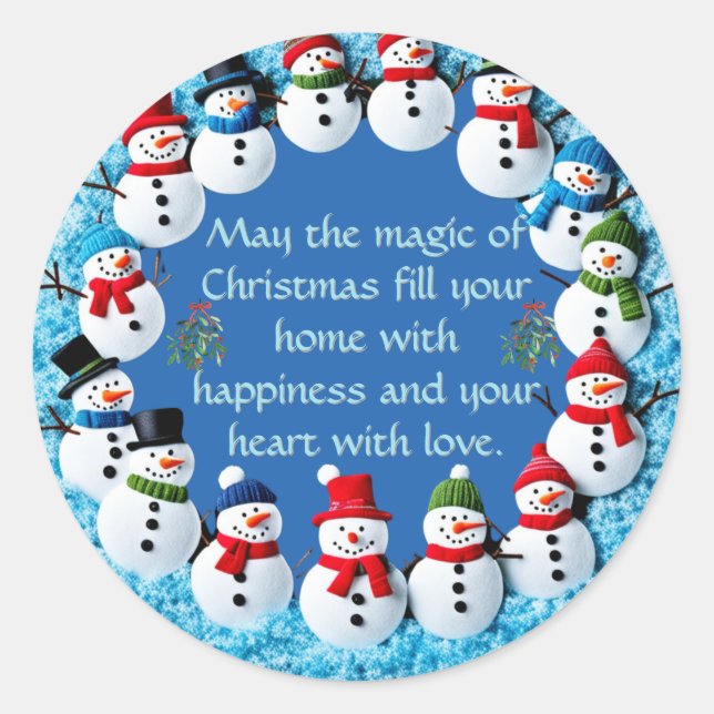 Ring of Snowmen Classic Round Sticker (Front)