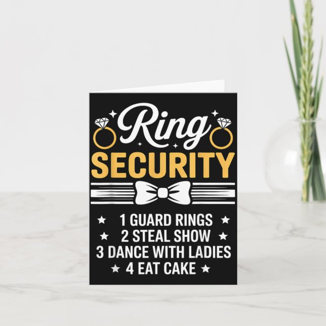 Ring Security Wedding Party Funny Ring Bearer 4 Card (Front)