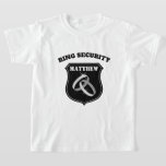 Ring Security wedding t shirt for kids<br><div class="desc">Ring Security wedding t shirt for kids. Cute tee for children being the ring bearer. Shield emblem with double rings. Funny clothing for ring bearer groomsman.</div>