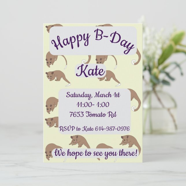 Ring Tail Possums Happy Birthday Invitation (Standing Front)