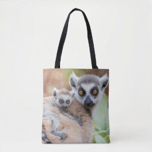 Ring-Tailed Lemur Baby on its Mother's Back Tote Bag
