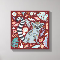 Ring Tailed Lemur Cute Floral