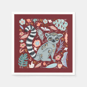 Ring Tailed Lemur Cute Floral Napkin