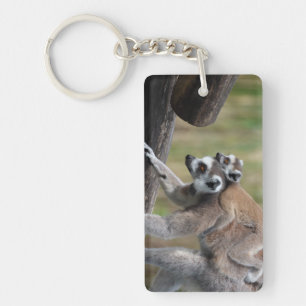 Ring-Tailed Lemur Mother And Baby Key Ring