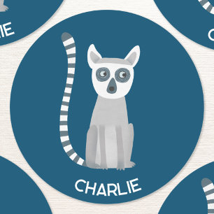 Ring Tailed Lemur Personalised Name Classic Round Sticker