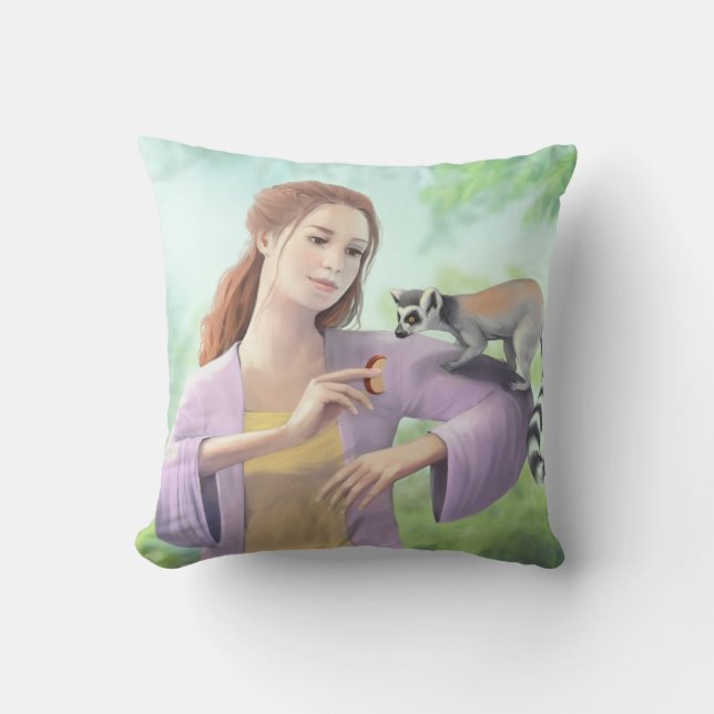 Ring-tailed Lemur with Girl Art Cushion (Front)