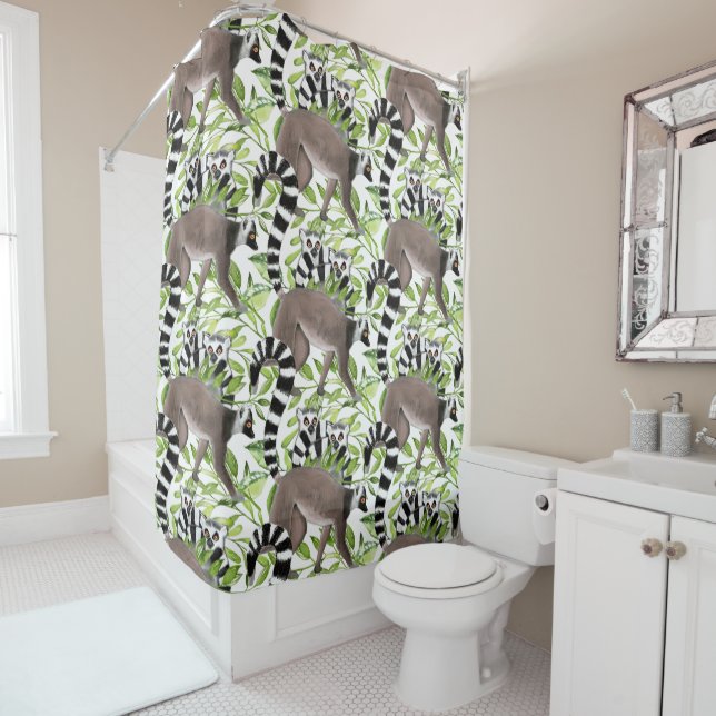Ring-Tailed Lemurs in the Forest Pattern Shower Curtain (In Situ)
