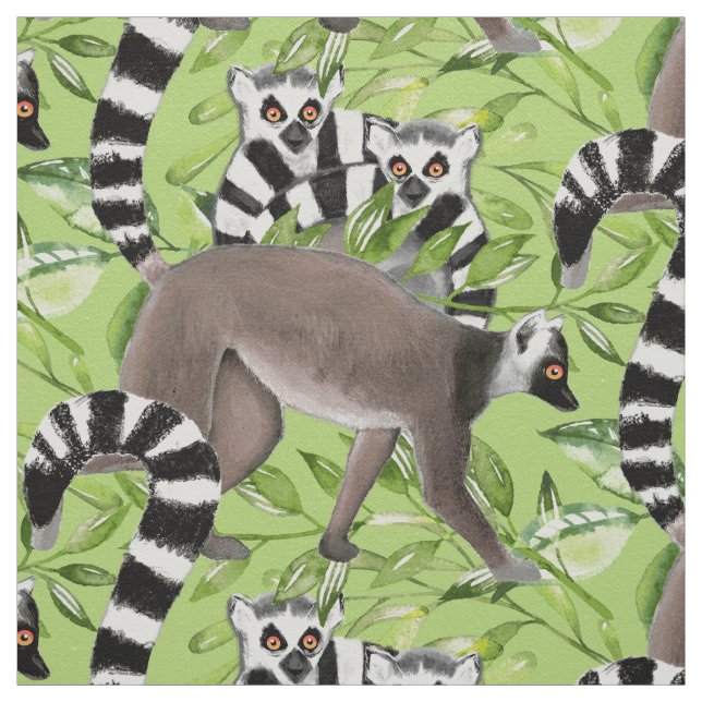 Ring-Tailed Lemurs of Madagascar Fabric (Swatch)